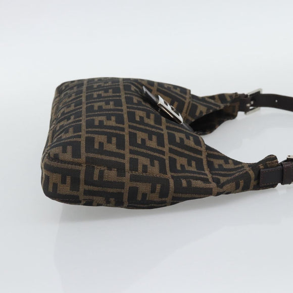 FENDI Zucca Canvas Mamma Baguette Shoulder Bag Brown Black Auth 195956V