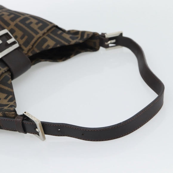 FENDI Zucca Canvas Mamma Baguette Shoulder Bag Brown Black Auth 195956V
