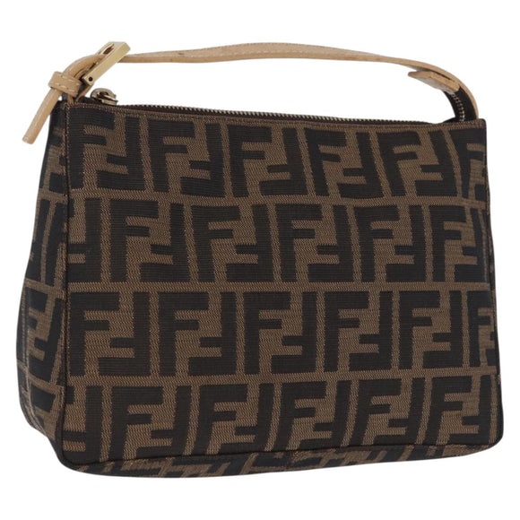 FENDI Zucca Canvas Hand Bag Black Brown Auth 195959V