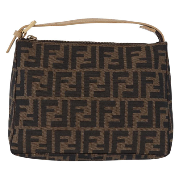 FENDI Zucca Canvas Hand Bag Black Brown Auth 195959V