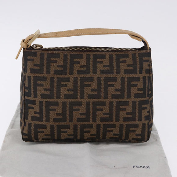 FENDI Zucca Canvas Hand Bag Black Brown Auth 195959V