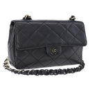 CHANEL Matelasse Chain Shoulder Bag Lamb Skin Black Silver CC Auth 195960A-1