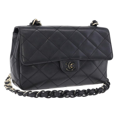 CHANEL Matelasse Chain Shoulder Bag Lamb Skin Black Silver CC Auth 195960A