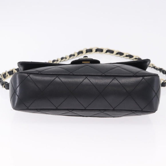CHANEL Matelasse Chain Shoulder Bag Lamb Skin Black Silver CC Auth 195960A