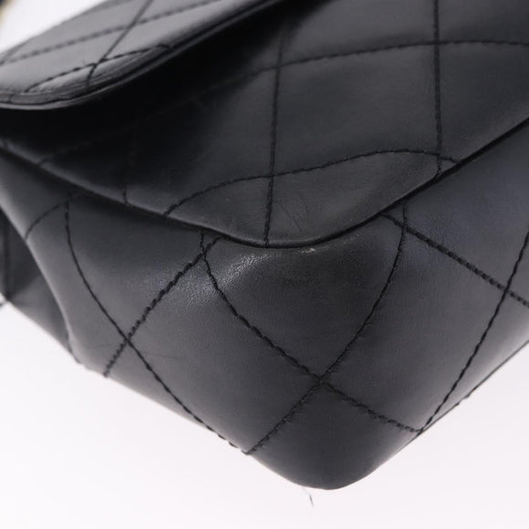 CHANEL Matelasse Chain Shoulder Bag Lamb Skin Black Silver CC Auth 195960A