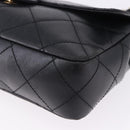 CHANEL Matelasse Chain Shoulder Bag Lamb Skin Black Silver CC Auth 195960A-12