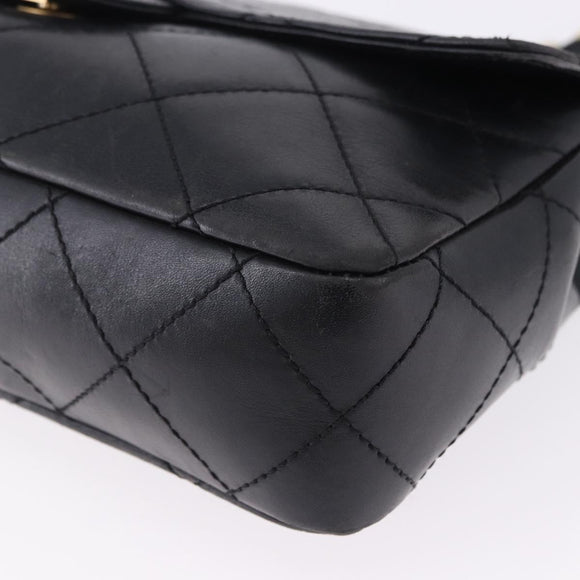 CHANEL Matelasse Chain Shoulder Bag Lamb Skin Black Silver CC Auth 195960A