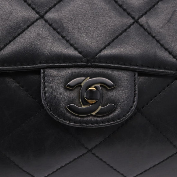 CHANEL Matelasse Chain Shoulder Bag Lamb Skin Black Silver CC Auth 195960A