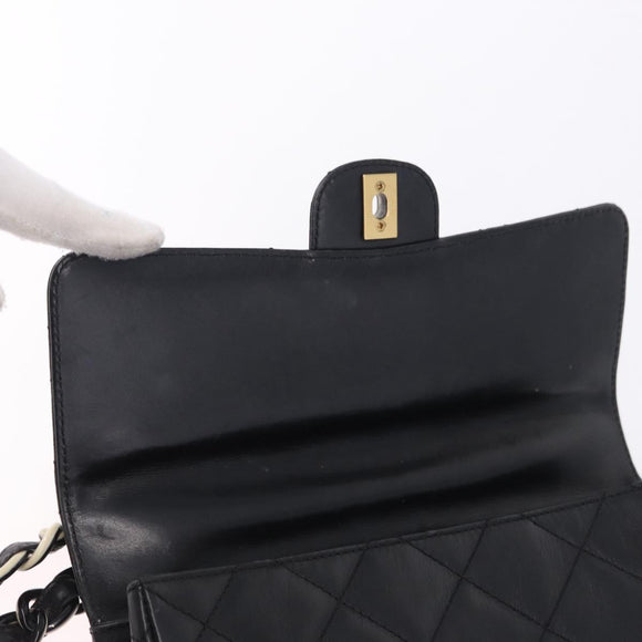 CHANEL Matelasse Chain Shoulder Bag Lamb Skin Black Silver CC Auth 195960A