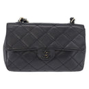 CHANEL Matelasse Chain Shoulder Bag Lamb Skin Black Silver CC Auth 195960A-2