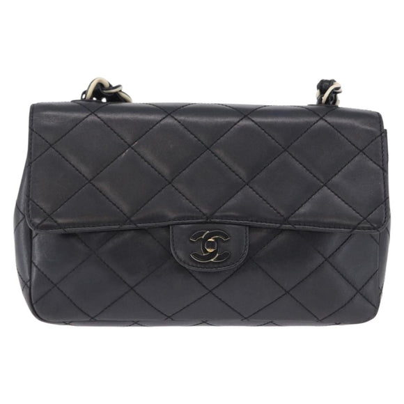 CHANEL Matelasse Chain Shoulder Bag Lamb Skin Black Silver CC Auth 195960A