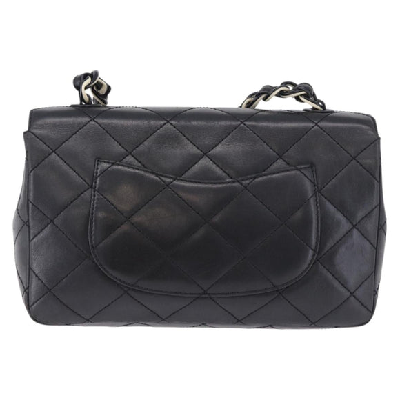 CHANEL Matelasse Chain Shoulder Bag Lamb Skin Black Silver CC Auth 195960A