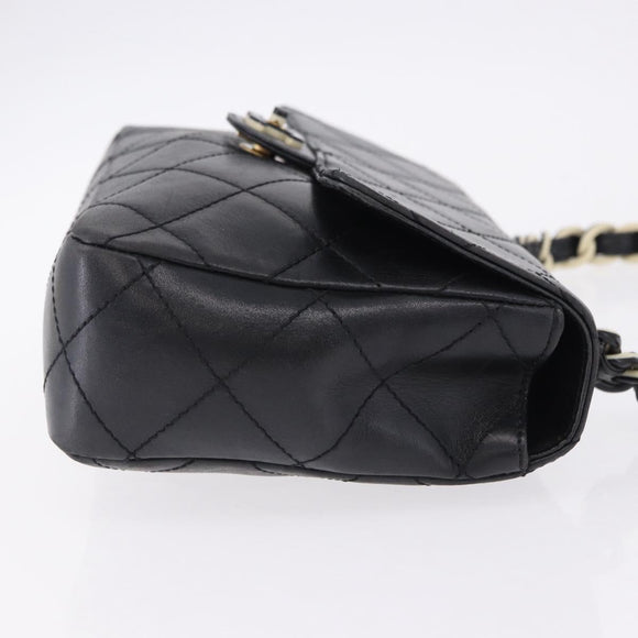 CHANEL Matelasse Chain Shoulder Bag Lamb Skin Black Silver CC Auth 195960A