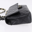 CHANEL Matelasse Chain Shoulder Bag Lamb Skin Black Silver CC Auth 195960A-6