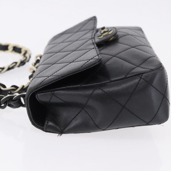 CHANEL Matelasse Chain Shoulder Bag Lamb Skin Black Silver CC Auth 195960A