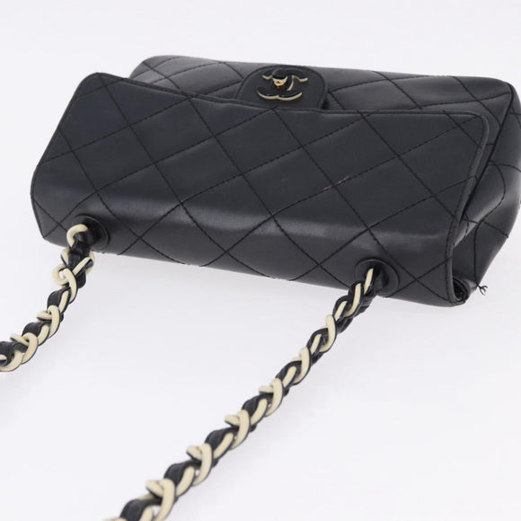 CHANEL Matelasse Chain Shoulder Bag Lamb Skin Black Silver CC Auth 195960A