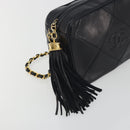 CHANEL Matelasse Chain Shoulder Bag Lamb Skin Gold Black CC Auth 195961V-18