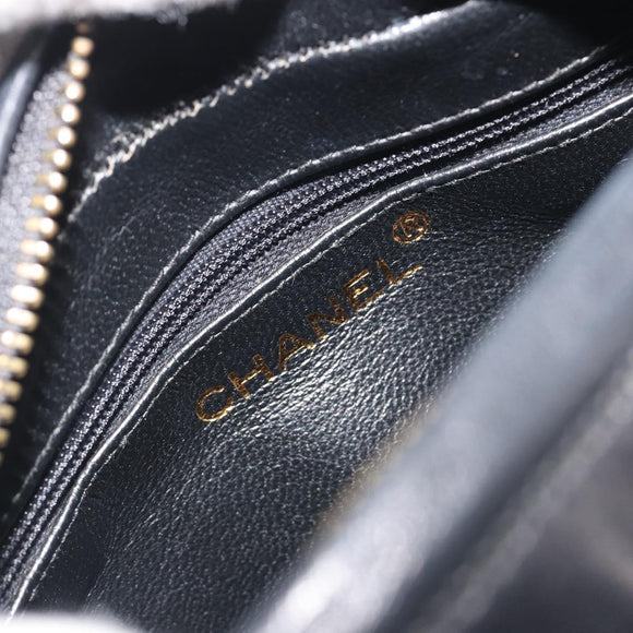CHANEL Matelasse Chain Shoulder Bag Lamb Skin Gold Black CC Auth 195961V