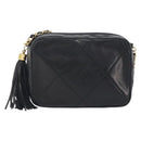 CHANEL Matelasse Chain Shoulder Bag Lamb Skin Gold Black CC Auth 195961V-13