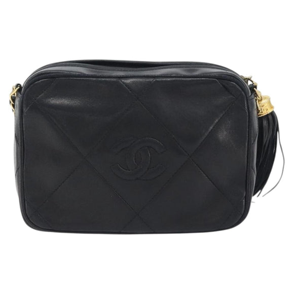 CHANEL Matelasse Chain Shoulder Bag Lamb Skin Gold Black CC Auth 195961V