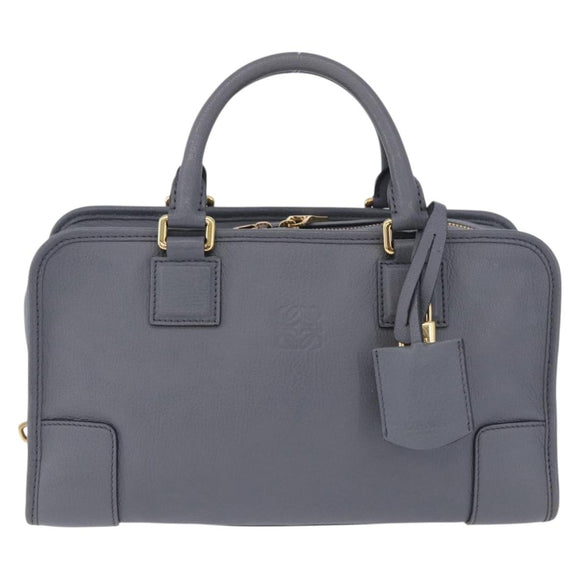 LOEWE Amazona 28 Hand Bag Leather Gray Gold Auth 195962M