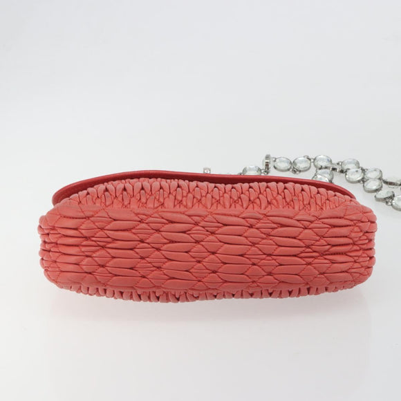 Miu Miu Matelasse Chain Shoulder Bag Leather Pink Silver Auth 195963A