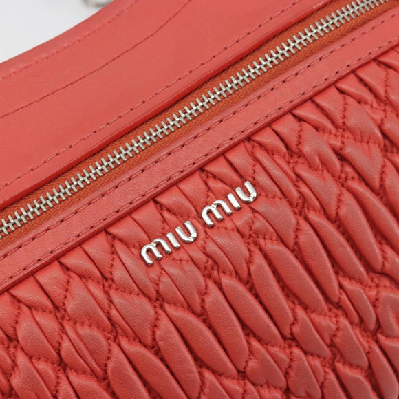 Miu Miu Matelasse Chain Shoulder Bag Leather Pink Silver Auth 195963A