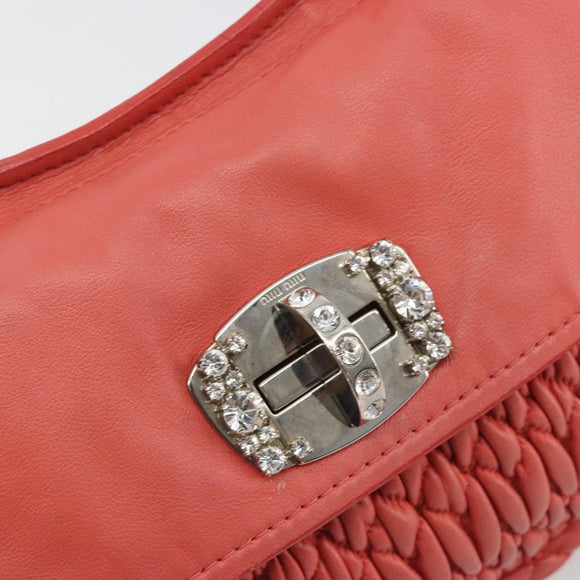 Miu Miu Matelasse Chain Shoulder Bag Leather Pink Silver Auth 195963A