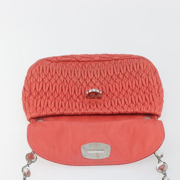Miu Miu Matelasse Chain Shoulder Bag Leather Pink Silver Auth 195963A