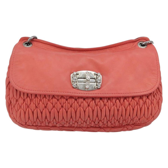 Miu Miu Matelasse Chain Shoulder Bag Leather Pink Silver Auth 195963A