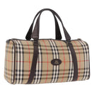 Burberrys Nova Check Boston Bag Canvas Beige Gold Auth 195967A-1