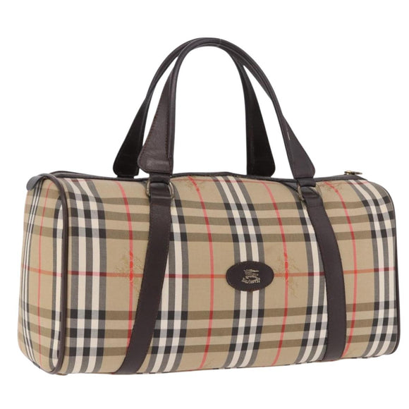 Burberrys Nova Check Boston Bag Canvas Beige Gold Auth 195967A