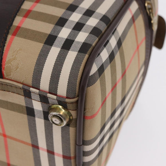 Burberrys Nova Check Boston Bag Canvas Beige Gold Auth 195967A
