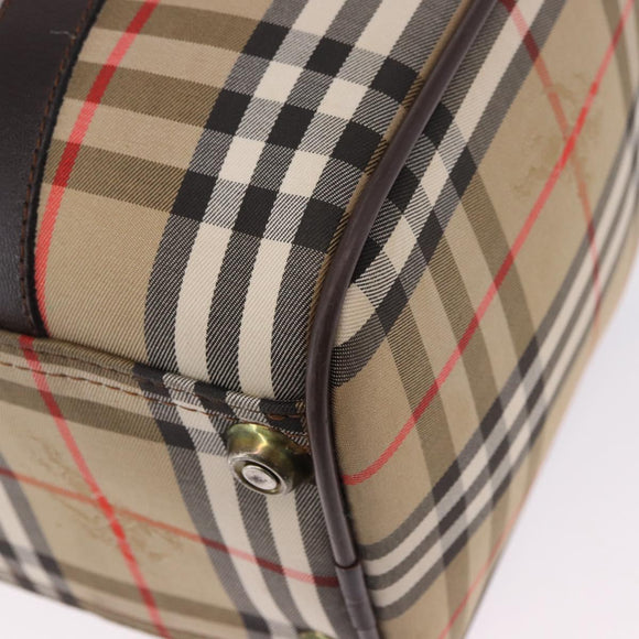 Burberrys Nova Check Boston Bag Canvas Beige Gold Auth 195967A