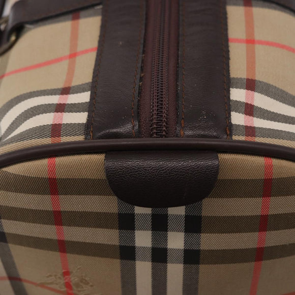 Burberrys Nova Check Boston Bag Canvas Beige Gold Auth 195967A