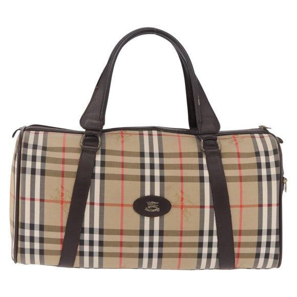 Burberrys Nova Check Boston Bag Canvas Beige Gold Auth 195967A