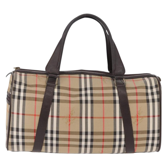Burberrys Nova Check Boston Bag Canvas Beige Gold Auth 195967A