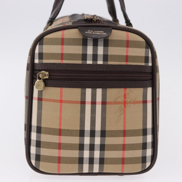 Burberrys Nova Check Boston Bag Canvas Beige Gold Auth 195967A