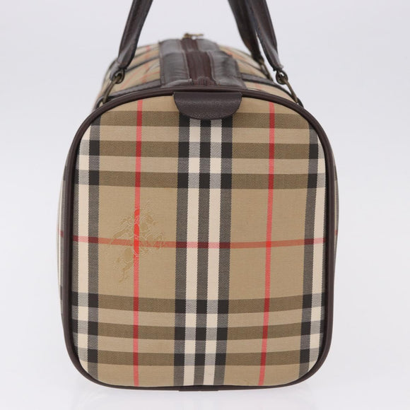 Burberrys Nova Check Boston Bag Canvas Beige Gold Auth 195967A