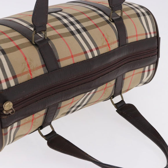 Burberrys Nova Check Boston Bag Canvas Beige Gold Auth 195967A