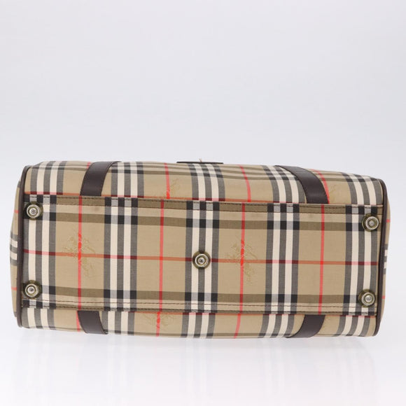 Burberrys Nova Check Boston Bag Canvas Beige Gold Auth 195967A