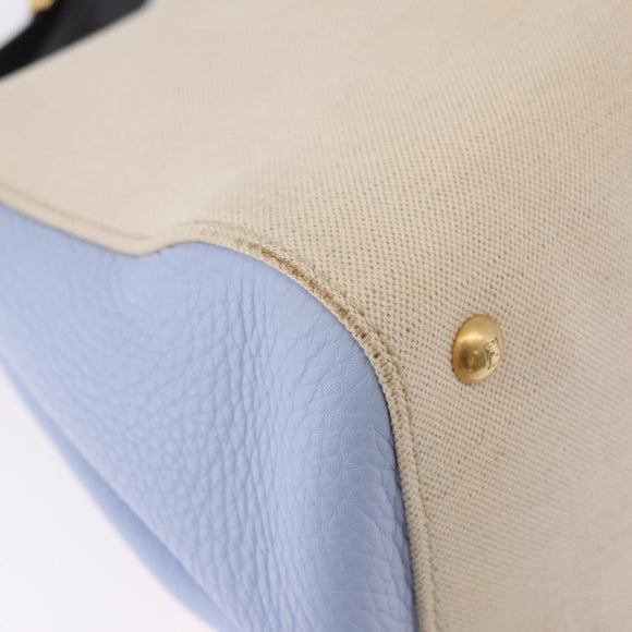 FENDI Hand Bag Canvas 2way Beige Silver Auth 195971A