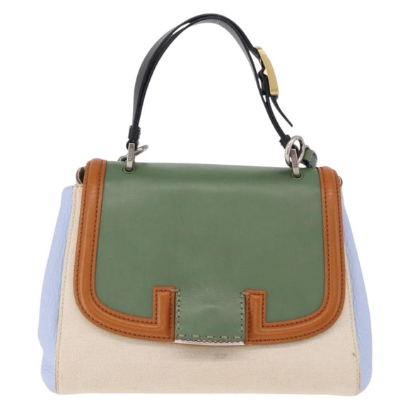 FENDI Hand Bag Canvas 2way Beige Silver Auth 195971A