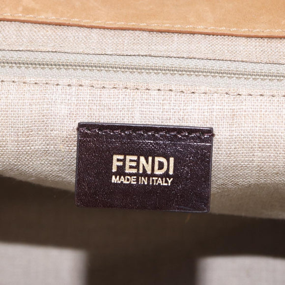FENDI Hand Bag Canvas 2way Beige Silver Auth 195971A