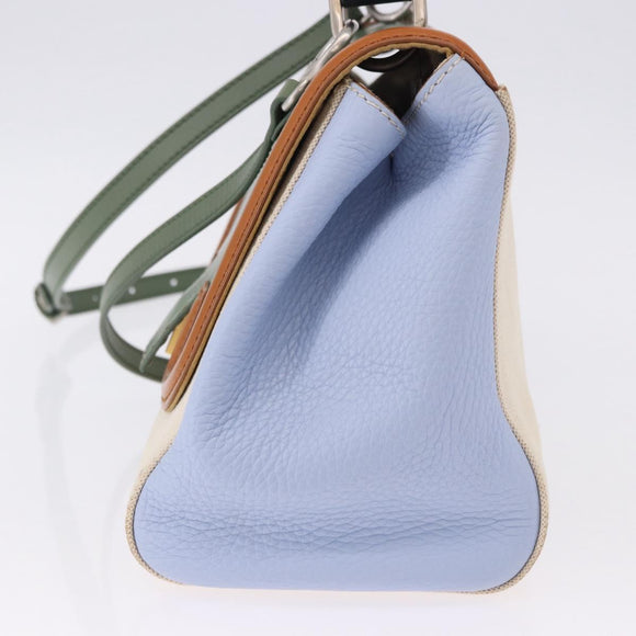 FENDI Hand Bag Canvas 2way Beige Silver Auth 195971A