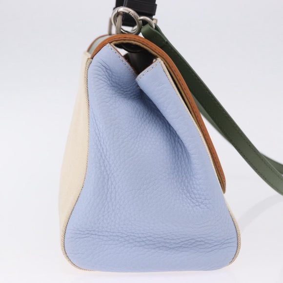 FENDI Hand Bag Canvas 2way Beige Silver Auth 195971A