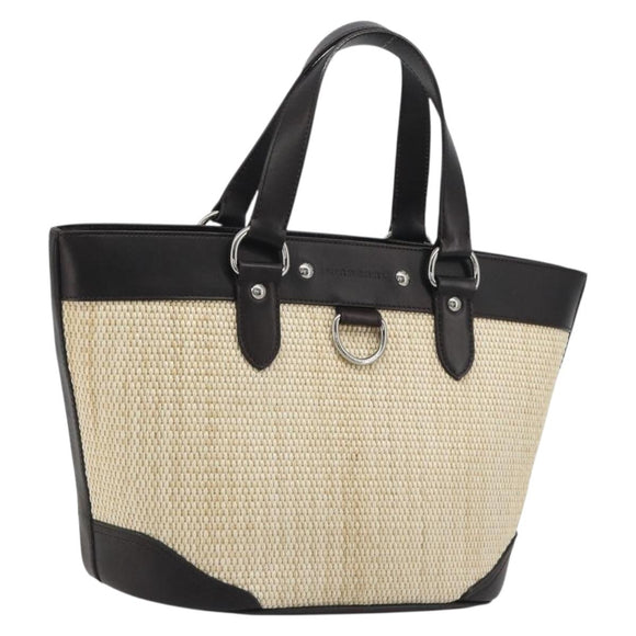BURBERRY Hand Bag Straw Beige Silver Auth 195974A