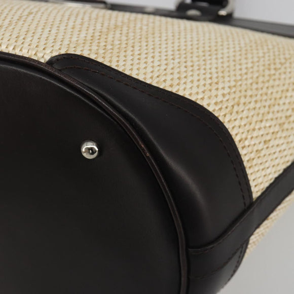 BURBERRY Hand Bag Straw Beige Silver Auth 195974A