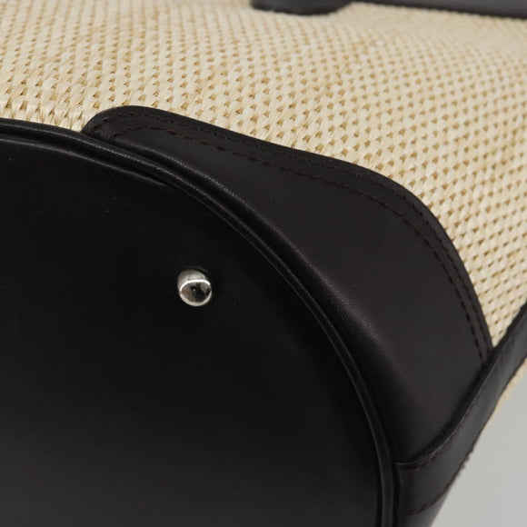 BURBERRY Hand Bag Straw Beige Silver Auth 195974A