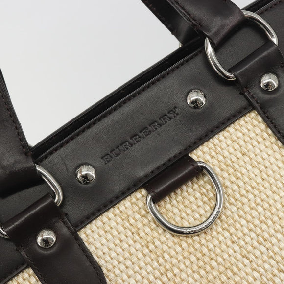 BURBERRY Hand Bag Straw Beige Silver Auth 195974A